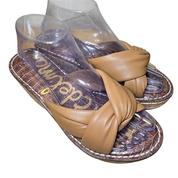 Sam Edelman Ramsey Sandals Womens US 8.5 Platform Brown Leather Cork Wedge High - Picture 4 of 8